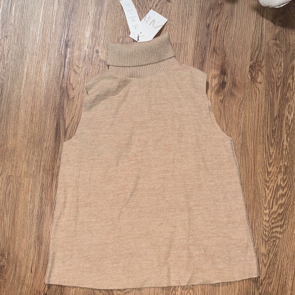 ZARA tan sleeveless turtleneck sweater  NWT